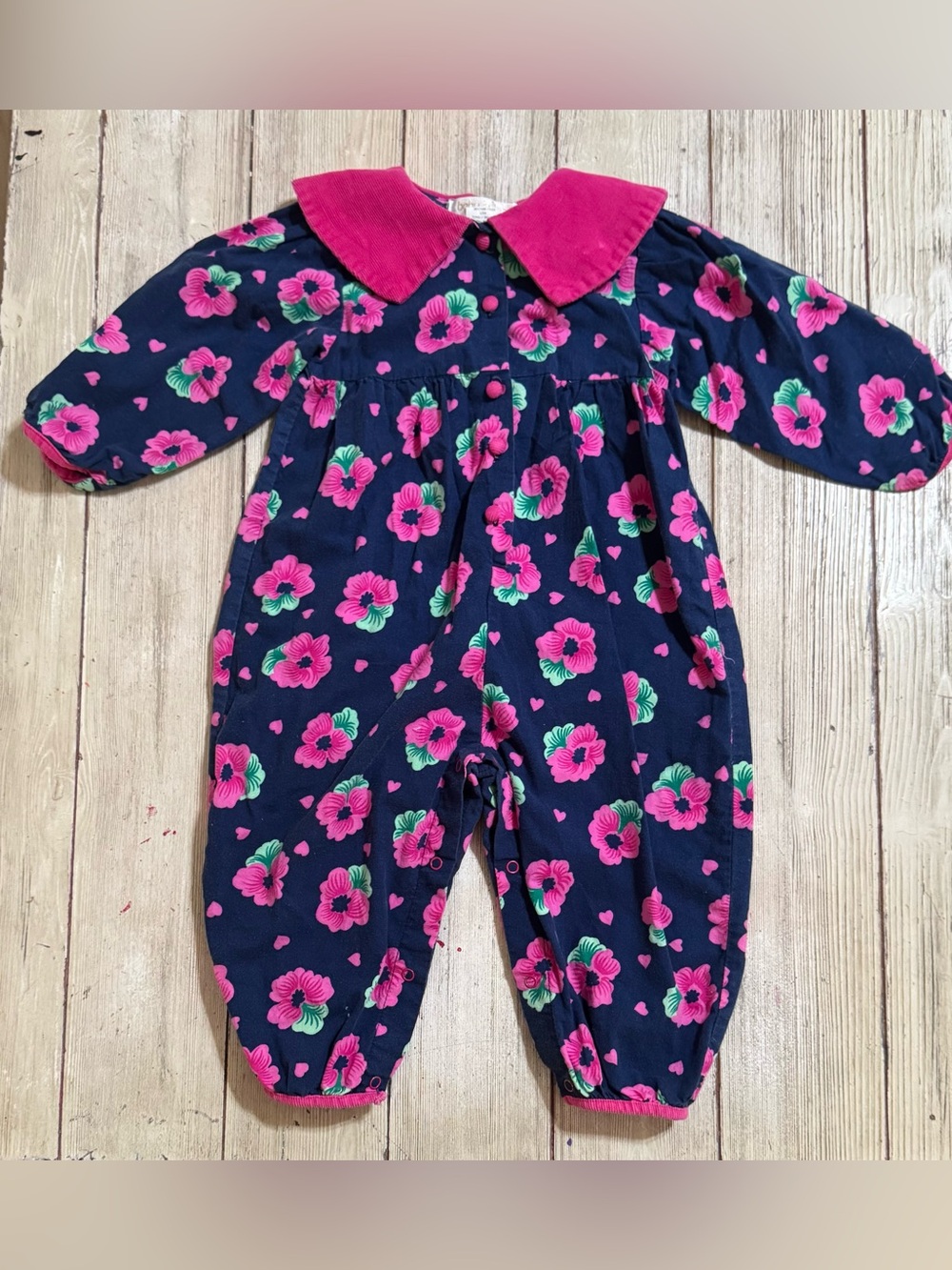 Vintage Baby Beluga floral romper 24m baby girls navy blue pink